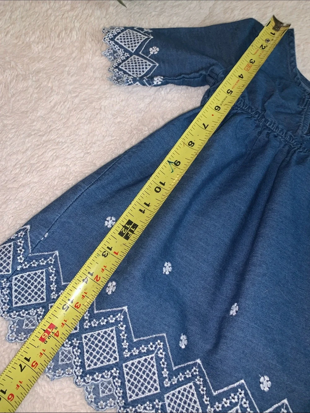 Old Navy Blue Geometric Eyelet Design Dress 12-18M Baby Girl